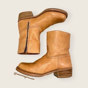 Frye Campus 14L Yellow/Tan Real Leather Vintage Short Cowboy Zip Up Ankle Boots